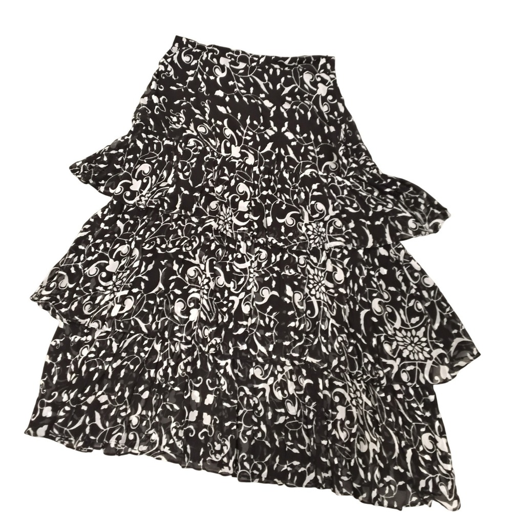 NWT‎ The Kooples Black White Floral Tiered Silk Blend Skirt FJUP19019KW19 - 1/XS